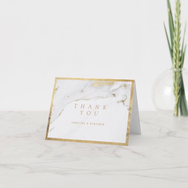 Faux gold marble luxury modern wedding thank you (Front)