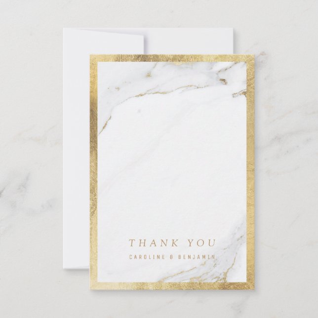Faux gold marble luxury modern wedding thank you (Front)