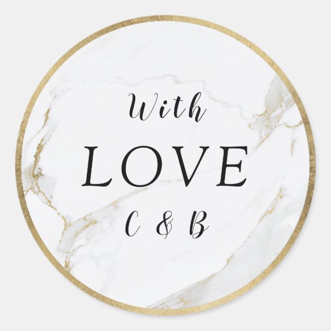 Faux gold marble modern wedding  love monogram classic round sticker (Front)