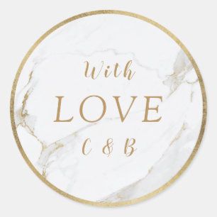 Faux gold marble modern wedding  love monogram classic round sticker