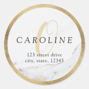 Faux gold marble monogram return address label