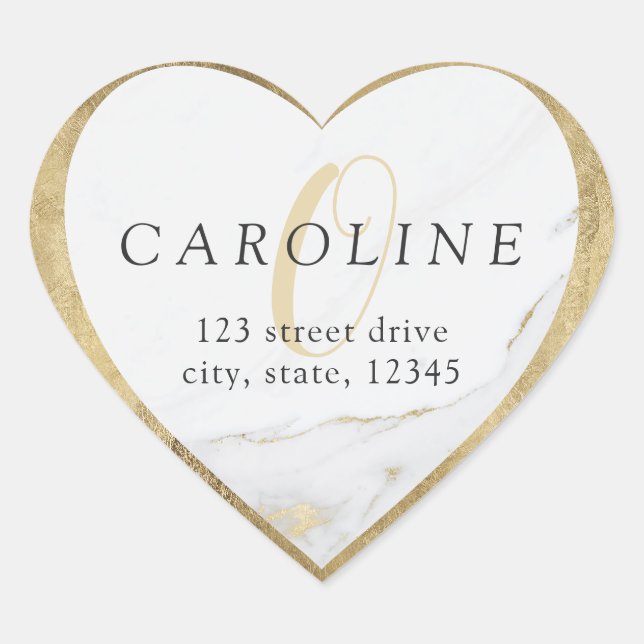 Faux gold marble monogram return address label (Front)