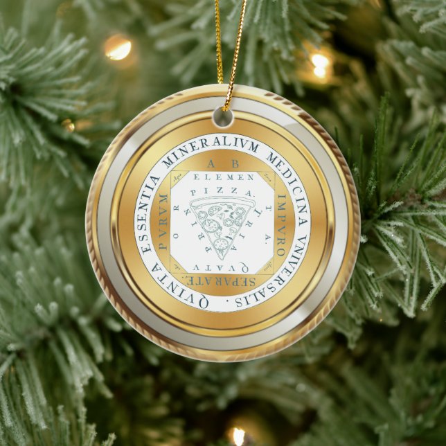 Faux gold medal alchemy pizza medicine Christmas Ceramic Ornament (Tree)