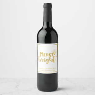 Faux Gold Merry and Bright Christmas Typography Wine Label