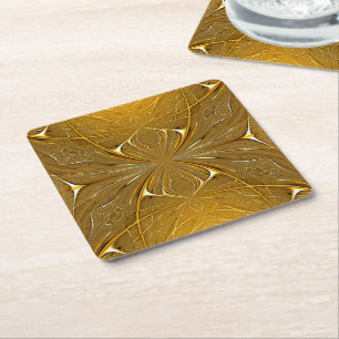 Faux Gold Metal Pattern Design Square Paper Coaster