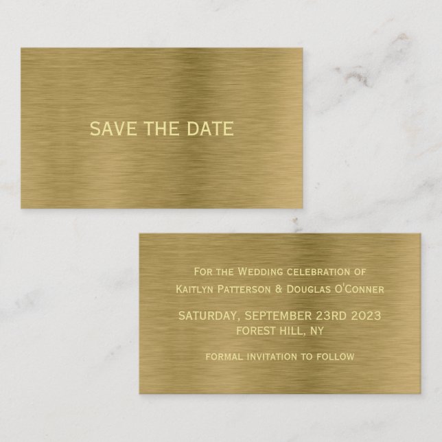 Faux Gold Metal Texture Enregistrer La Carte Date (Devant / Derrière)