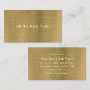 Faux Gold Metal Texture New Year's Party Invite