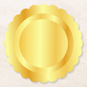 Faux Gold Metallic Look Add Your Monogram Text Paper Coaster