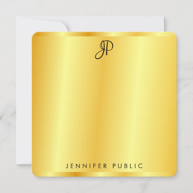 Faux Gold Metallic Look Handwritten Monogram Card (Front)