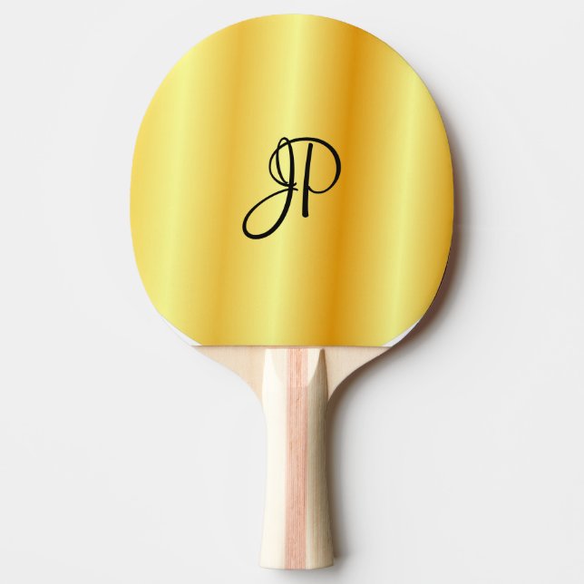 Faux Gold Metallic Look Handwritten Monogram Ping Pong Paddle (Front)