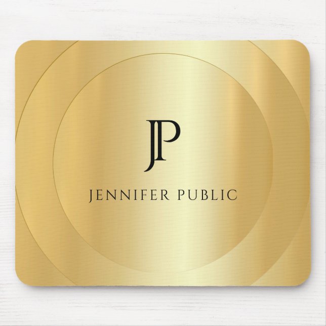 Faux Gold Metallic Look Monogram Elegant Template Mouse Pad (Front)