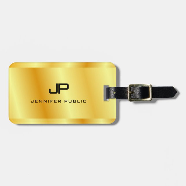 Faux Gold Metallic Look Monogram Glamourous Luggage Tag (Front Horizontal)