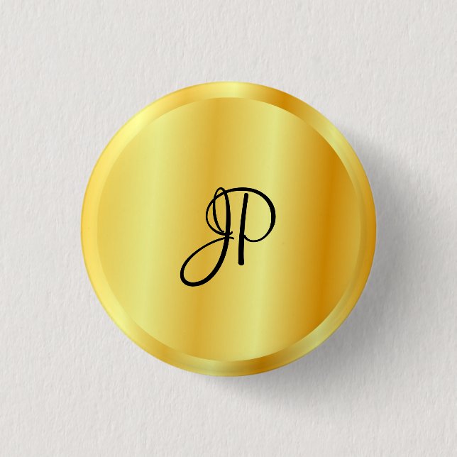 Faux Gold Metallic Look Monogrammed Template 1 Inch Round Button (Front)