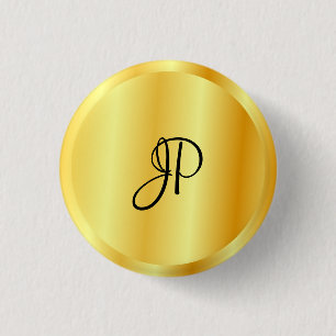 Faux Gold Metallic Look Monogrammed Template 1 Inch Round Button