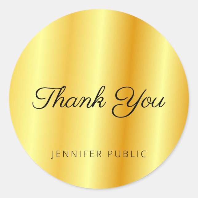 Faux Gold Metallic Look Thank You Monogrammed Classic Round Sticker (Front)
