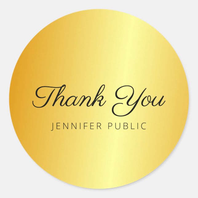 Faux Gold Metallic Look Thank You Script Monogram Classic Round Sticker (Front)