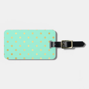 faux gold mint polka dots luggage tag