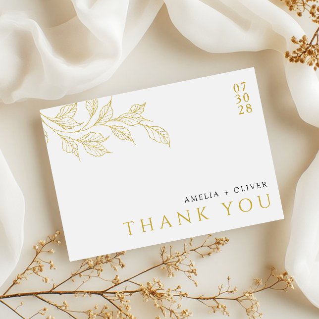 Faux Gold Modern Botanical Wedding Thank You Card (Creator Uploaded)