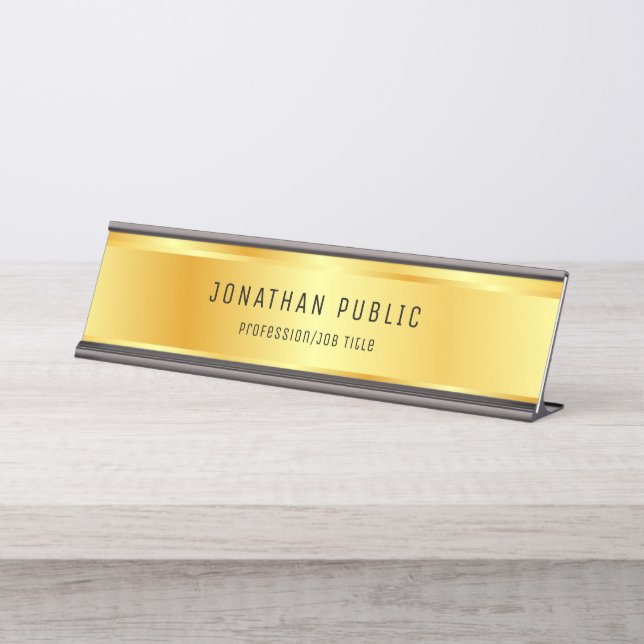 Faux Gold Modern Elegant Glamour Trendy Template Desk Name Plate (Front)