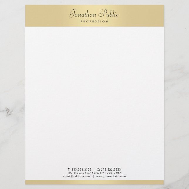 Faux Gold Modern Elegant Handwritten Text Template Letterhead (Front)