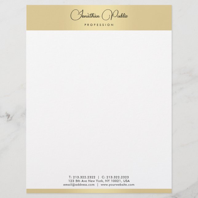 Faux Gold Modern Elegant Template Typography Letterhead (Front)