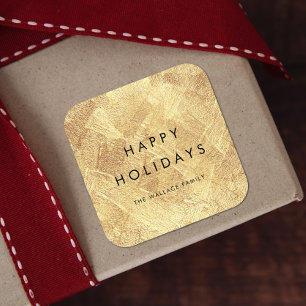 Faux Gold Modern Minimalist Happy Holidays Square Sticker