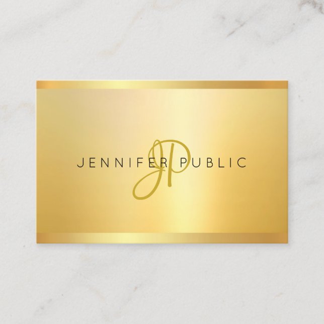 Faux Gold Modern Minimalist Monogram Professional Business Card (Front)