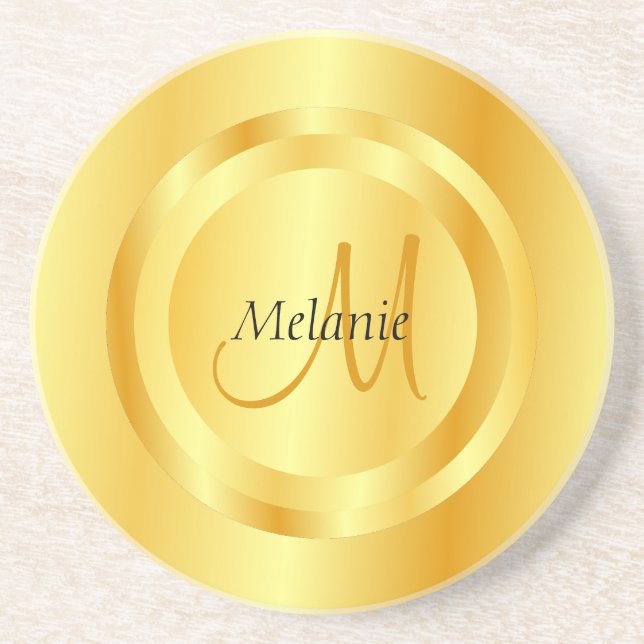 Faux Gold Modern Monogram Elegant Template Coaster (Front)