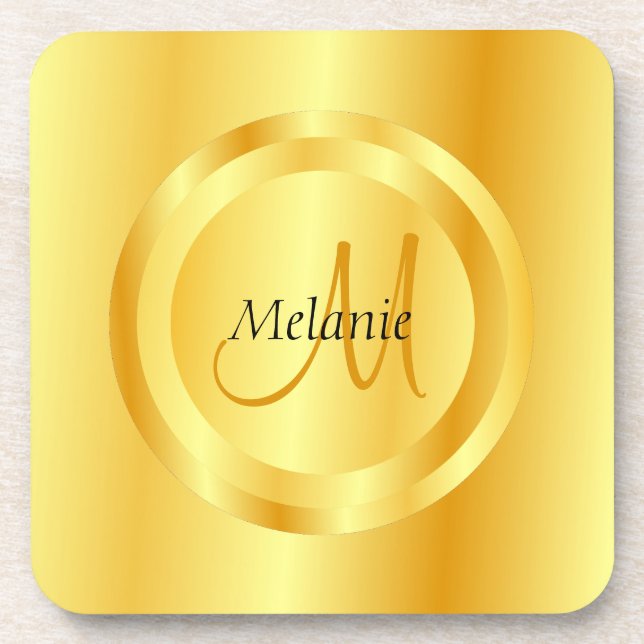 Faux Gold Modern Monogrammed Elegant Template Coaster (Front)