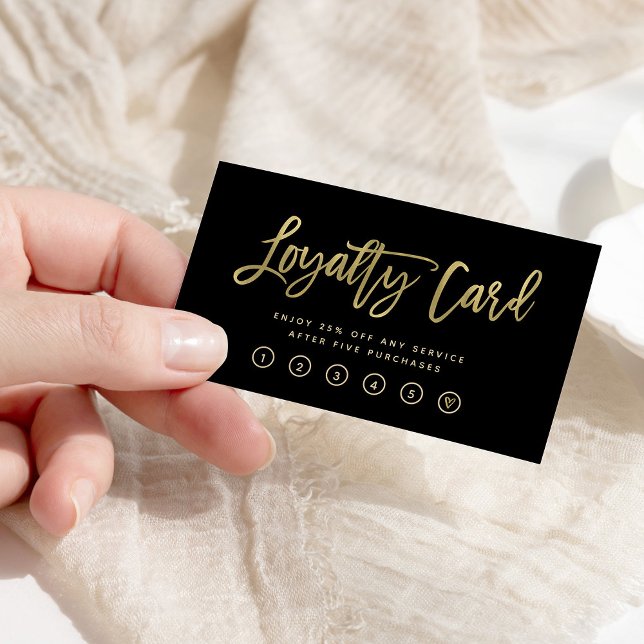 Faux Gold Modern Script on Black Loyalty Card (Creator Uploaded)