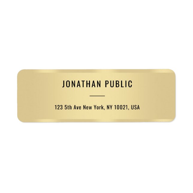Faux Gold Modern Simple Template Return Address (Front)