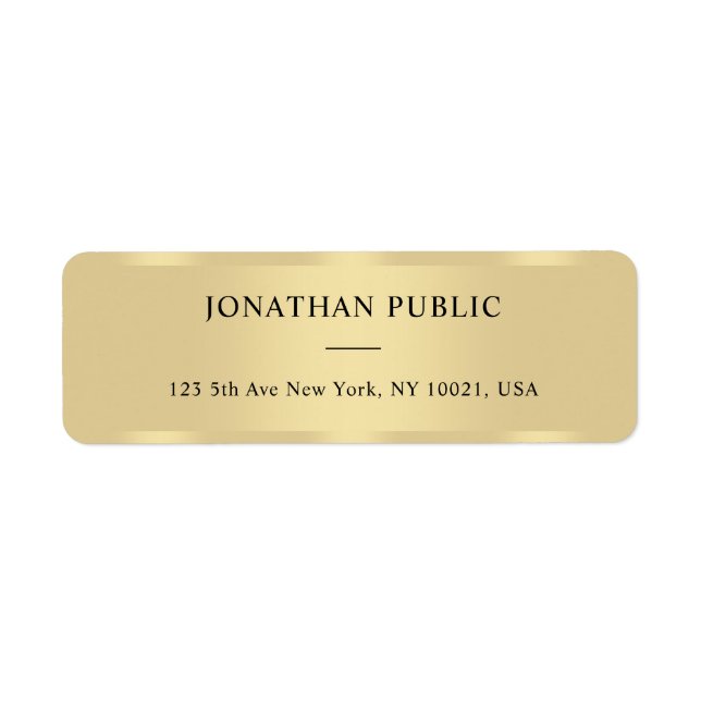 Faux Gold Modern Template Elegant Return Address (Front)