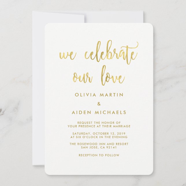 Faux Gold moderne sur Faire-part de mariage blanch (Devant)