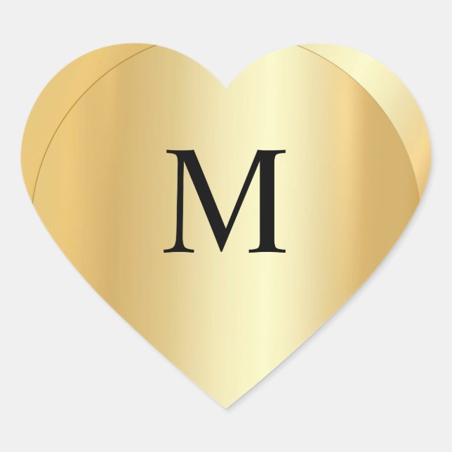 Faux Gold Monogram Custom Elegant Template Heart Sticker (Front)