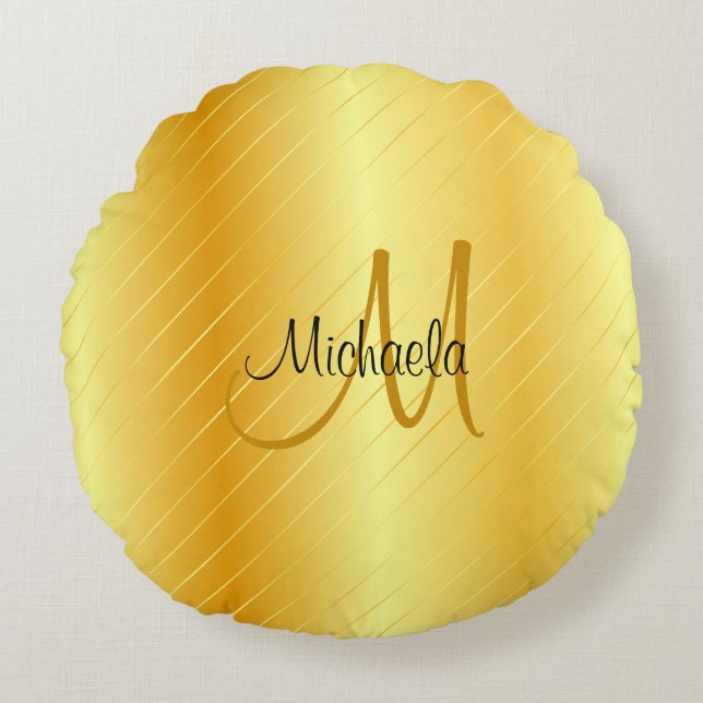 Faux Gold Monogram Elegant Modern Template Round Pillow (Front)