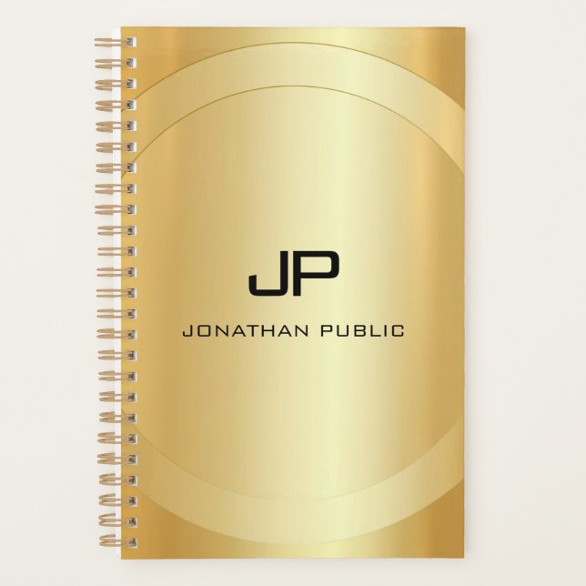 Faux Gold Monogram Glamour Personalized Template Planner (Front)