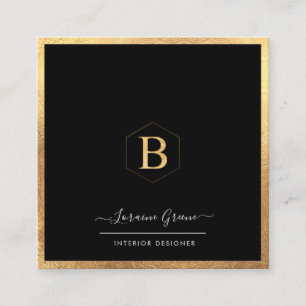 FAUX GOLD MONOGRAM, HONEYCOMB DIY COLOR SQUARE BUSINESS CARD