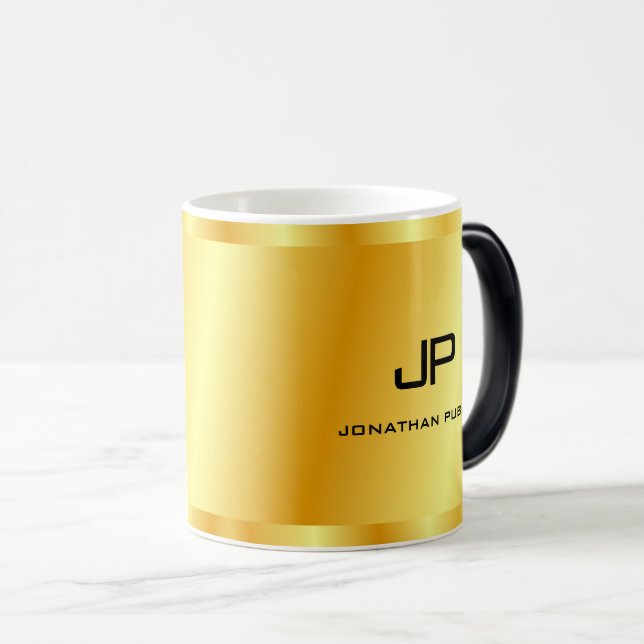 Faux Gold Monogram Personalized Template Magic Mug (Front Right)