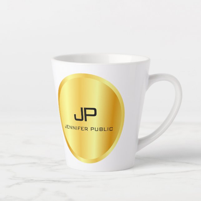 Faux Gold Monogram Personalized Trendy Template Latte Mug (Right)