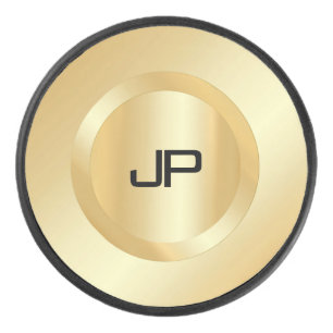 Faux Gold Monogrammed Custom Elegant Template Hockey Puck
