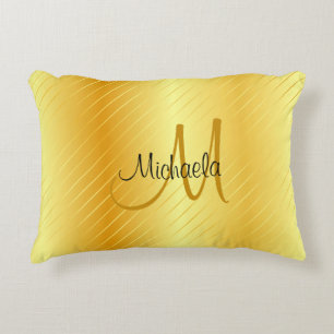 Faux Gold Monogrammed Elegant Modern Template Accent Pillow