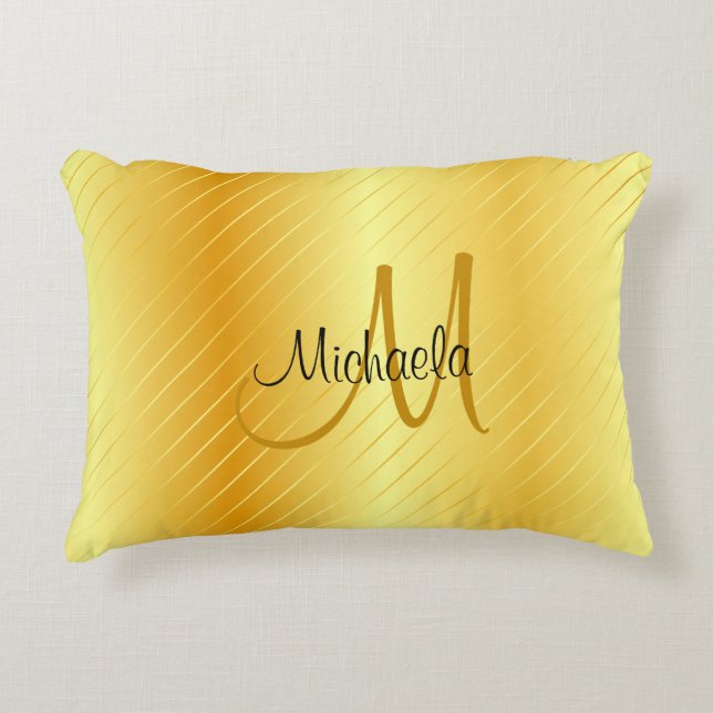 Faux Gold Monogrammed Elegant Modern Template Accent Pillow (Front)