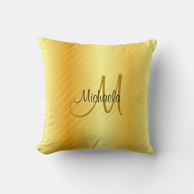 Faux Gold Monogrammed Elegant Modern Template Throw Pillow (Front)