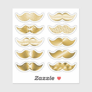 Faux Gold Moustaches Moustache Set of 10 Stickers