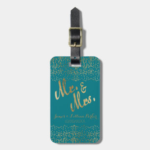 Faux Gold Mr. and Mrs. Monogram Wedding Luggage Tag