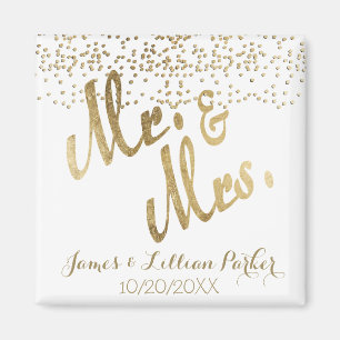 Faux Gold Mr. and Mrs. Monogram Wedding Magnet