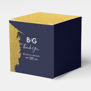 Faux Gold Navy Blue Monogram Wedding Favor Box