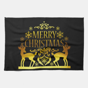 Faux Gold Noir Joyeux Noël Serviette de cuisine