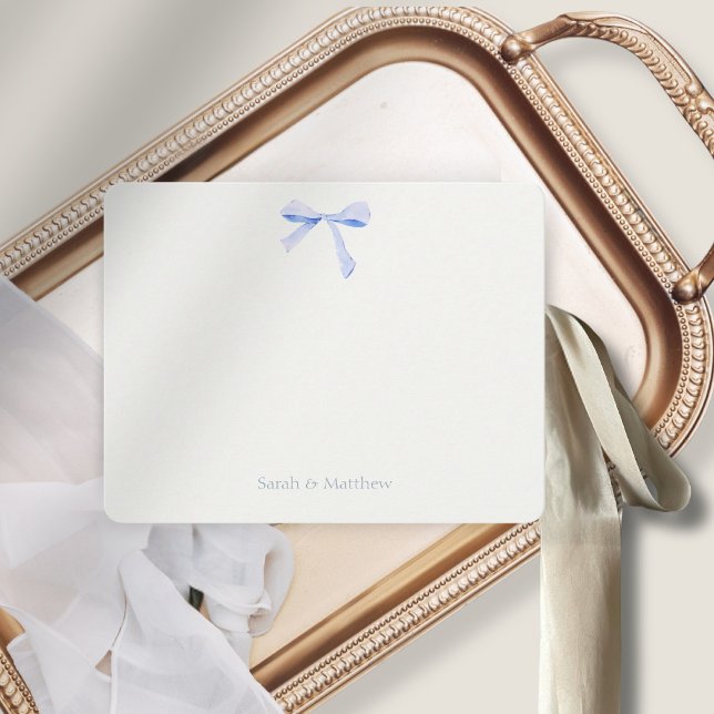 Faux Gold & Off White | Blue Ribbon Knot Wedding Card (Creator Uploaded)