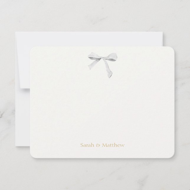 Faux Gold & Off White Ribbon Knot Wedding Card (Front)